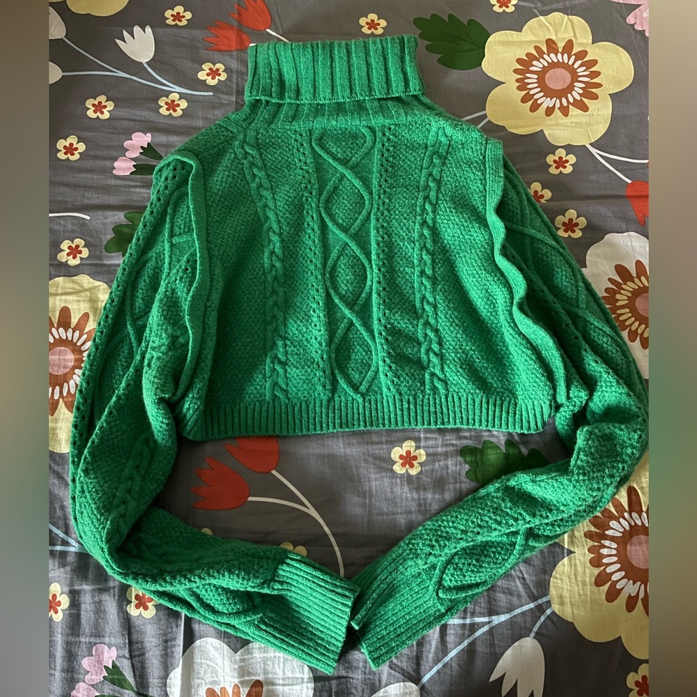 Cider Vibrant Green Cropped Turtleneck Sweater